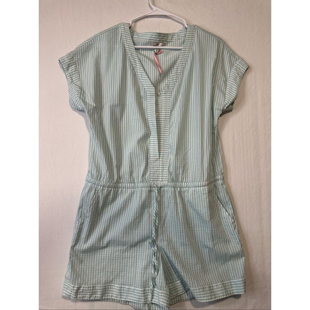 Vineyard Vines Seersucker Stripe Romper Women’s Small Blue White Short Sleeve